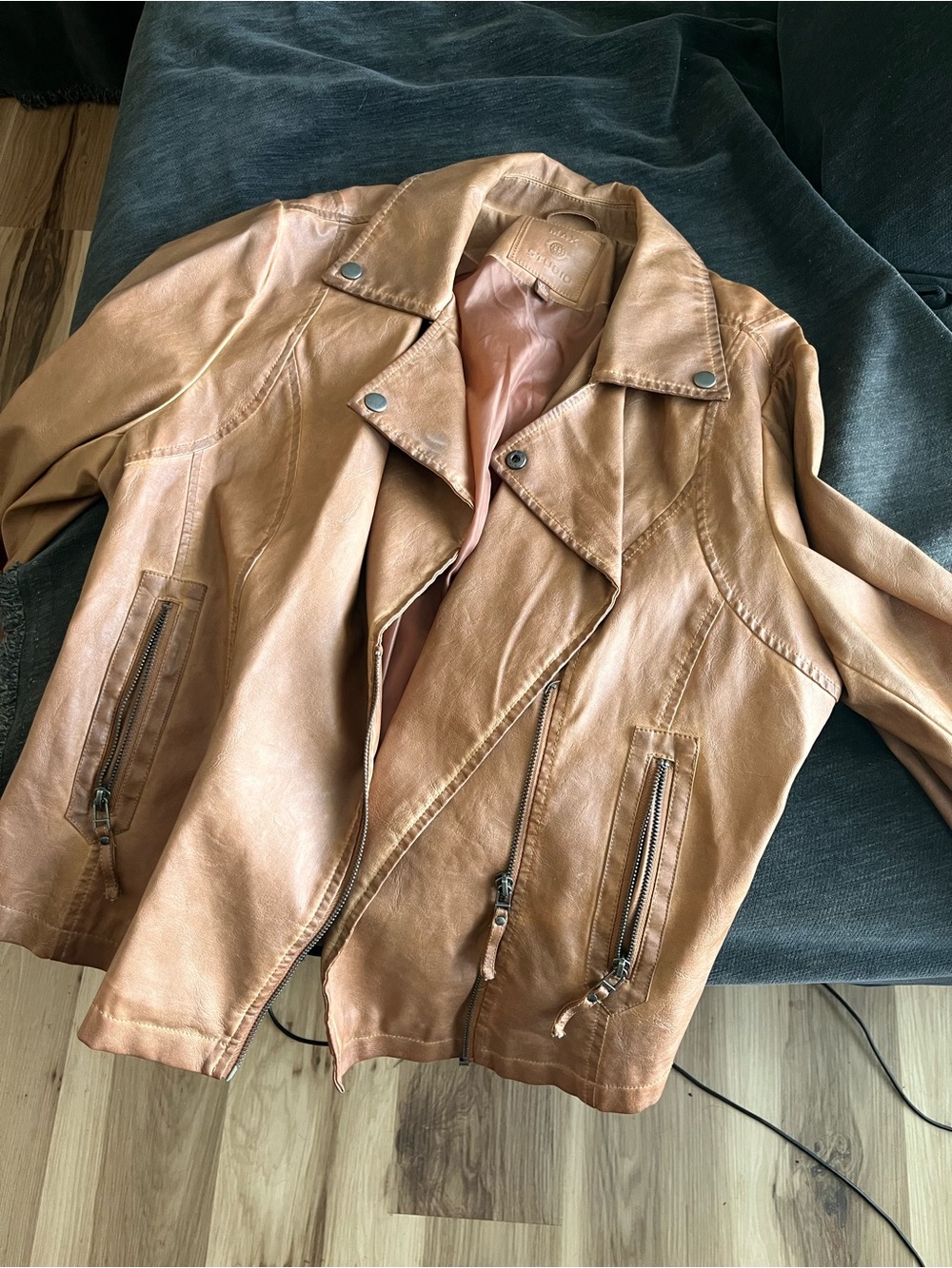 Max Studio Cognac Leather Moto Jacket